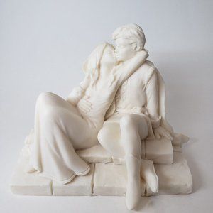 Signed Vivian C-Romeo & Juliet in Embrace Seated Italian Sculpture-Paperweight